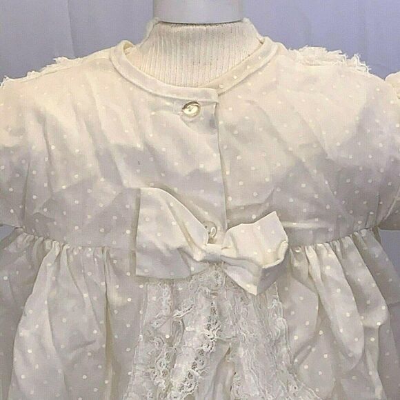 Vintage 80s Infant Swing Dress Slip 12-18m Ivory Polka Dots Lace Buttons Bows - Picture 5 of 8